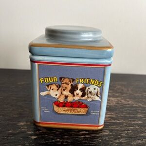 Vintage Oneida Sakura NY Labels Four Friends Dogs Design Jelly Jar Container